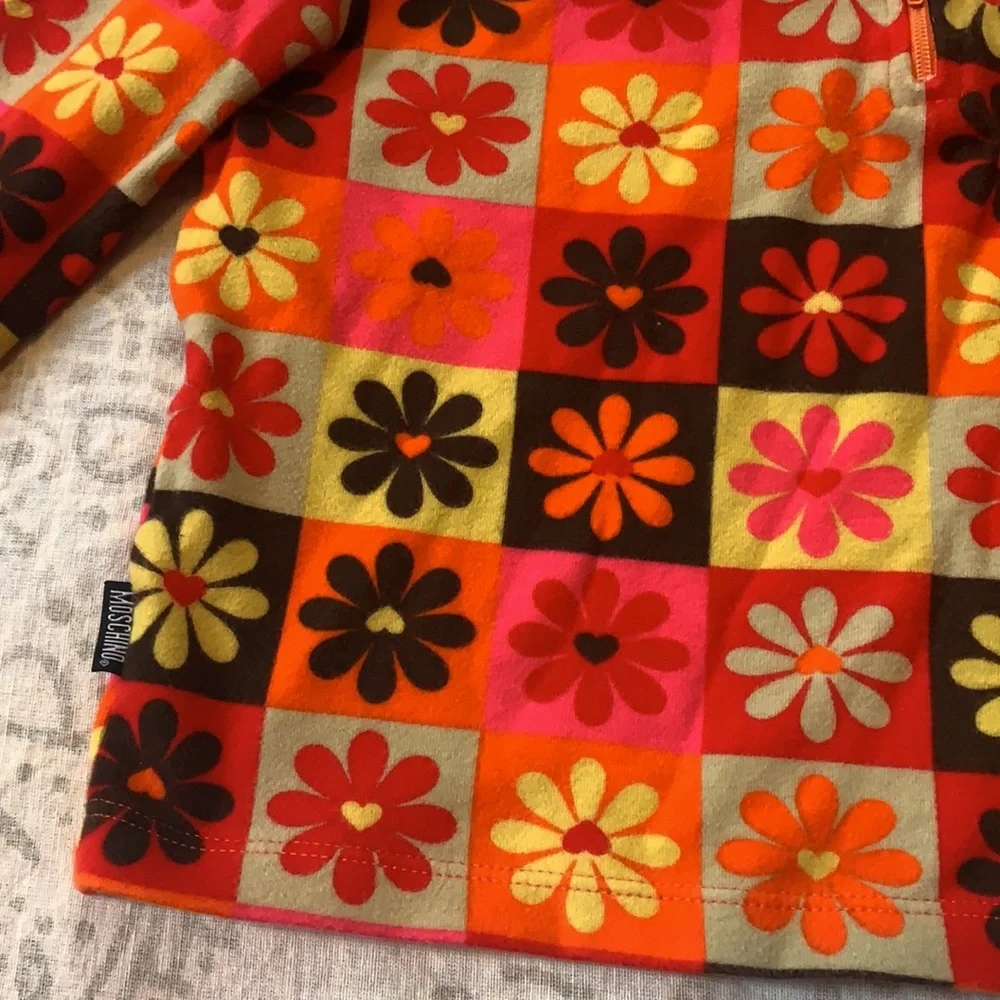 Moschino Junior Flower Orange Red Long Sleeve Zip Shirt Sz Girls 8 - Picture 4 of 15